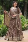 Beige Brown Georgette Embroidered Lehenga Set