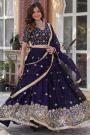 Deep Purple Silk Embroidered Lehenga Set