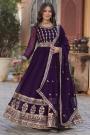 Deep Purple Georgette Embroidered Anarkali Dress With Dupatta