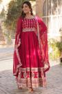 Deep Pink Georgette Embroidered Anarkali Dress With Dupatta