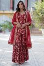 Red Georgette Zari Weaved & Embroidered Sharara Kurta Set