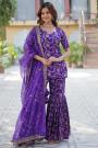 Purple Georgette Zari Weaved & Embroidered Sharara Kurta Set