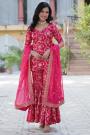 Fuchsia Pink Georgette Zari Weaved & Embroidered Sharara Kurta Set