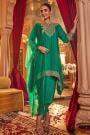 Emerald Green Silk Embroidered High Low Hem Dhoti Kurta Set