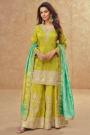 Lime Green Silk Embroidered Sharara Kurta Set