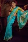 Turquoise Silk Zari Woven & Hand Embroidered Saree