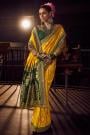 Yellow Silk Zari Woven & Hand Embroidered Saree