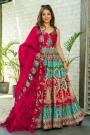 Multicolor Printed Silk Anarkali Dress With Organza Silk Dupatta