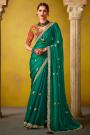 Dark Green Tissue Silk Embroidered Saree With Stylish Blouse