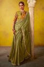 Olive Green Tissue Silk Embroidered Saree With Stylish Blouse