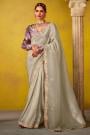 Sage Green Tissue Silk Embroidered Saree With Stylish Blouse