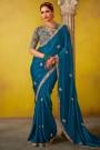 Prussian Blue Tissue Silk Embroidered Saree With Stylish Blouse