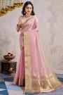 Blush Pink Cotton Zari Woven & Embroidered Saree