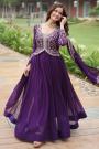 Purple Georgette Embroidered Anarkali Dress With Dupatta