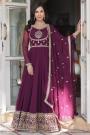 Plum Georgette Embroidered Anarkali Dress With Dupatta