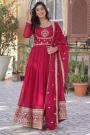 Deep Pink Georgette Embroidered Anarkali Dress With Dupatta