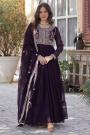 Plum Georgette Embroidered Anarkali Dress With Dupatta