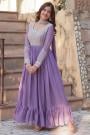 Lilac Georgette Embroidered Anarkali Dress With Dupatta