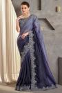 Violet Silk Embroidered Saree