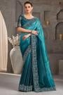 Teal Blue Shaded Silk Embroidered Saree