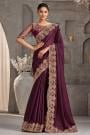 Plum Purple Silk Embroidered Saree