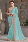 Sky Blue Chiffon Embroidered Saree