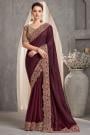 Wine Silk Embroidered Saree