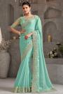 Aqua Chiffon Embroidered Saree