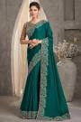 Teal Green Georgette Silk  Embroidered Saree