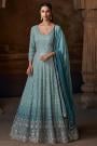 Blue Ombre Silk Embroidered Anarkali Dress With Georgette Dupatta