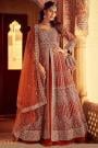 Burnt Orange Net Embroidered Anarkali Dress With Skirt & Dupatta