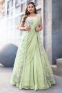 Pastel Green Georgette Indowestern Skirt & Top Set With Net Jacket