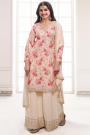 Ivory Chinon Silk Printed & Embroidered Sharara Kurta Set