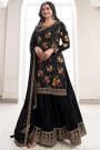 Black Chinon Silk Printed & Embroidered Sharara Kurta Set