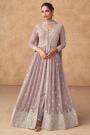 Lilac Georgette Embroidered Front Slit Anarkali Dress