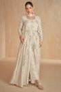 Ivory Georgette Embroidered Front Slit Anarkali Dress With Belt