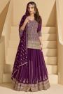 Plum Georgette Hand Embroidered Kurti Lehenga Set