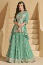 Aqua Green Georgette Hand Embroidered Kurti Lehenga Set