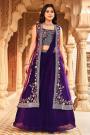 Violet Georgette Indowestern Skirt & Top Set With Net Jacket