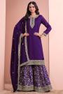 Violet Silk Embroidered Sharara Kurta Set