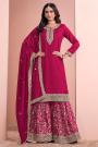 Deep Pink Silk Embroidered Sharara Kurta Set