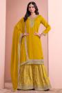 Yellow Silk Embroidered Sharara Kurta Set