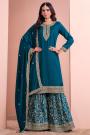 Teal Blue Silk Embroidered Sharara Kurta Set