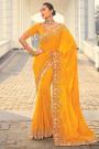 Mustard Crepe Embroidered Saree