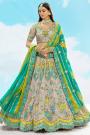 Grey & Aqua Silk Embroidered Lehenga Set