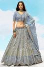 Grey & Cornflower Blue Silk Embroidered Lehenga Set