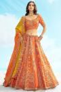 Orange Silk Embroidered Lehenga Set