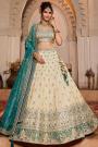 Ivory Tissue Silk Embroidered Lehenga Set With Teal Tissue Silk Dupatta