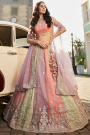 Multicolor Tissue Silk Embroidered Lehenga Set With Lavender Net Dupatta