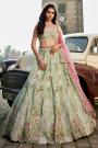 Lime Green Satin Silk Embroidered Lehenga Set